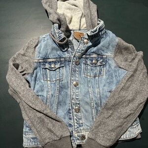 Denim and Gray Hoodie Jacket